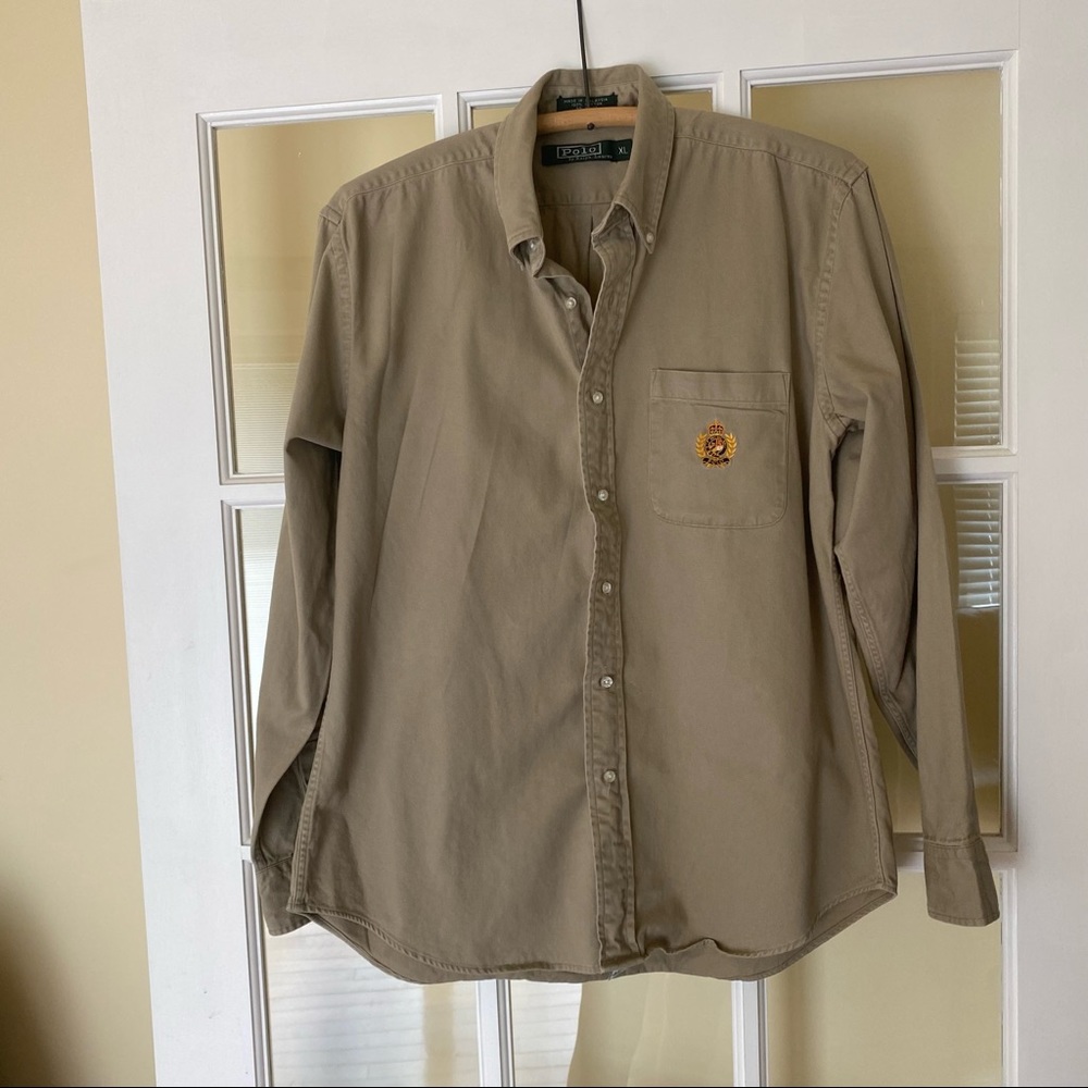 Polo by Ralph Lauren Vintage Green Label Beige Khaki Button Down Top Women's